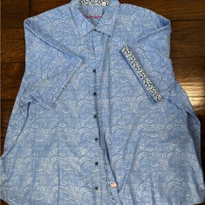 Robert Graham Blue Casual Button Down Shirt, 4XL